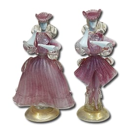 Pair of Mid Century Venetian Art Glass Renaissance Style Figures