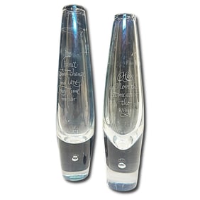 Pair of Steuben Glass Bud Vases with Air Bubble Base