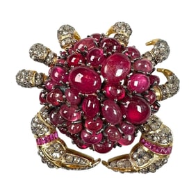 Ladies Crab Brooch in Diamonds and Rubies
