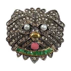 Ladies Dog Brooch - Diamonds and Emeralds