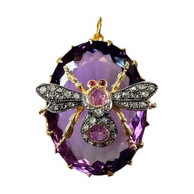 Ladies Diamond, Amethyst, Pink Sapphire & Spinel Bee Pendant