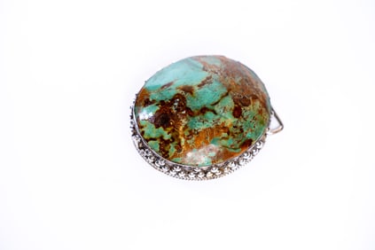 Rare Large Turquoise and Silver Belt Buckle