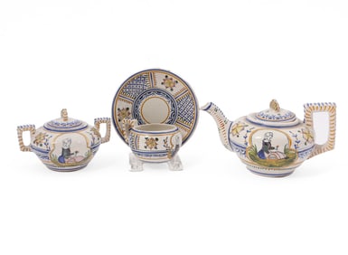 French Faience Tea Set for One by Henriot Quimper