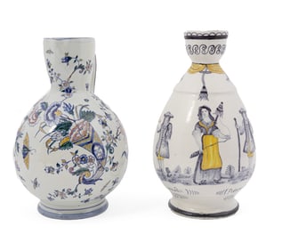 Pair of French Faience Quimper Decorated Jugs