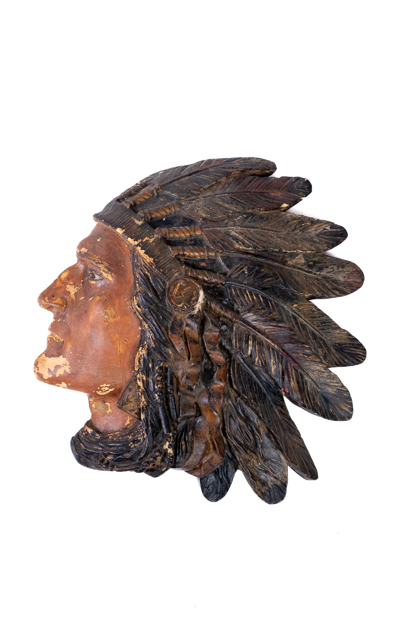 Wood-Carved Native American Head Wall Hanging (1 of 5)