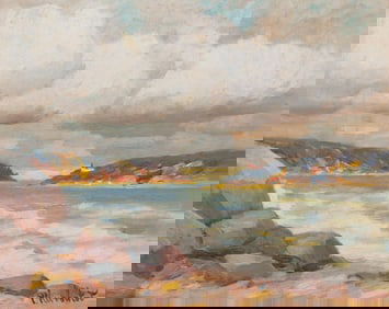 Peter Kurbatov, Russian, 1907 - 1985, Beach Scene, Oil on Canvas