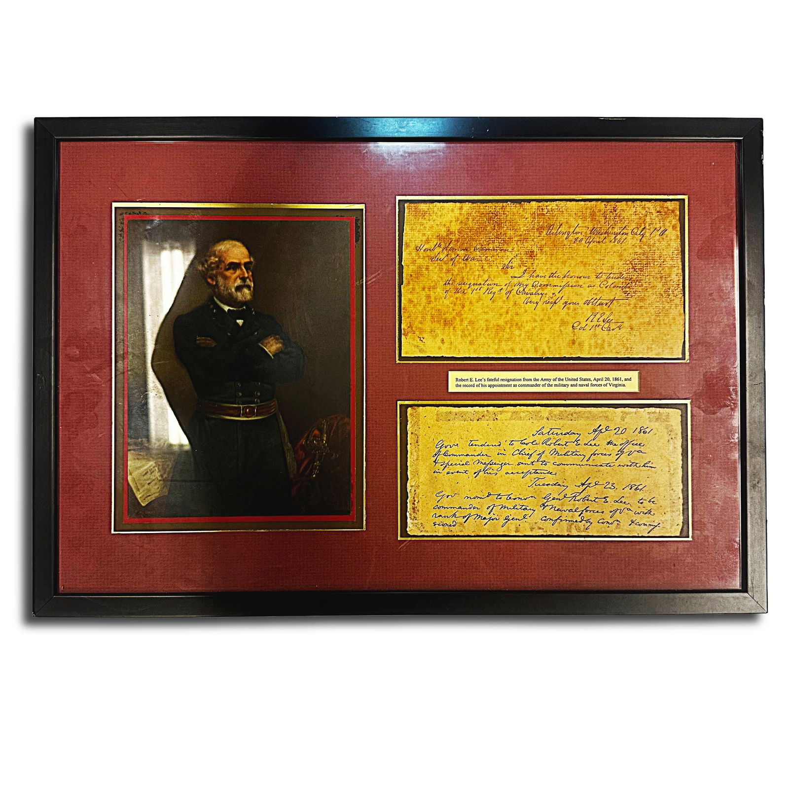 Robert E. Lee's 1861 resignation letter from the Army of the U.S. and appointment to Commander of (1 of 3)