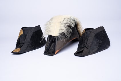 Pair of 1890s Admirals Bicorn Cocked Hats, and a 1890s Masonic Cocked Hat with White Ostrich Feather