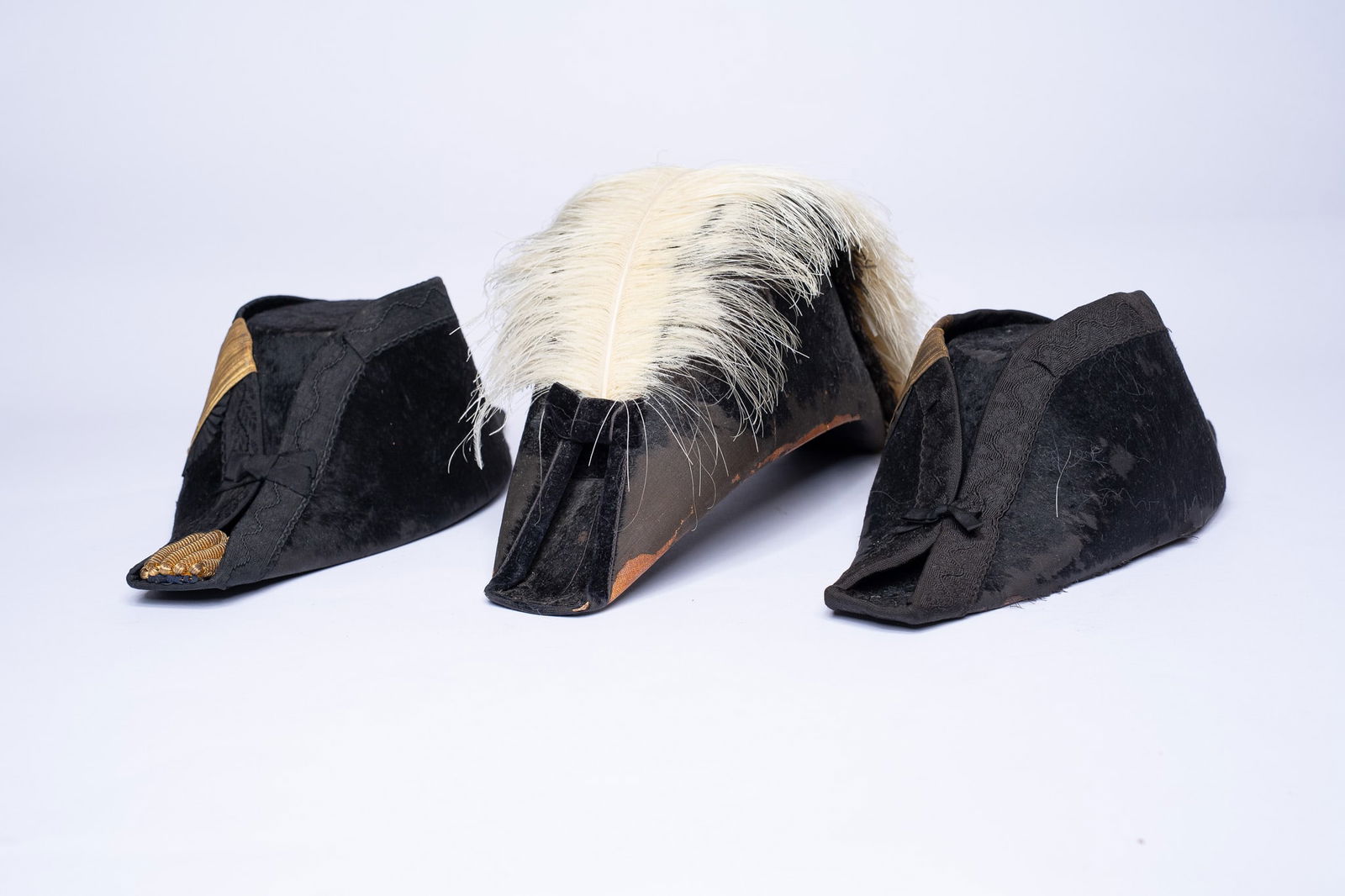 Pair of 1890s Admirals Bicorn Cocked Hats, and a 1890s Masonic Cocked Hat with White Ostrich Feather (1 of 11)