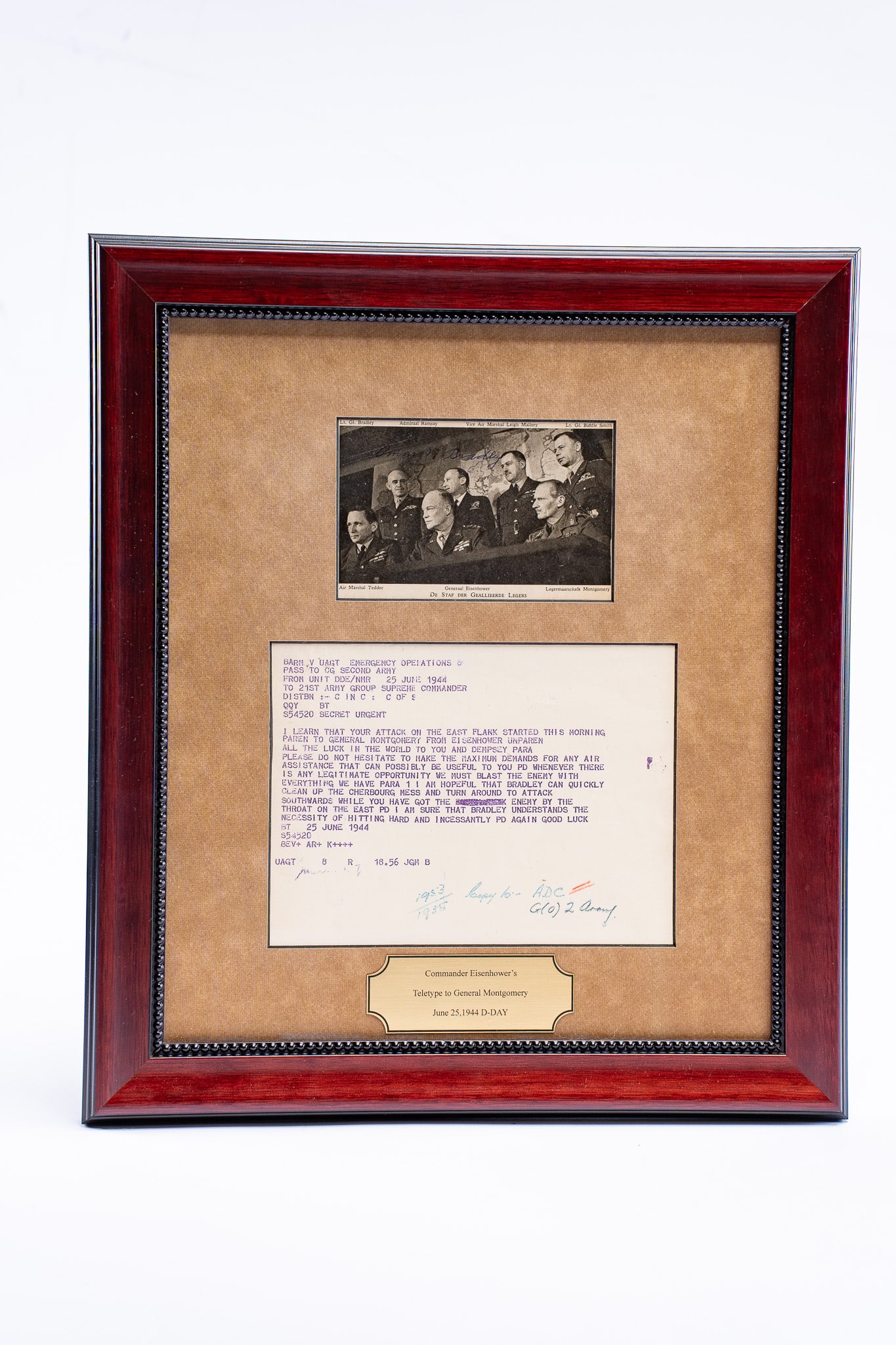 Commander Eisenhower's Teletype to General Montgomery June 25, 1944 D-Day Signed by General Omar (1 of 1)