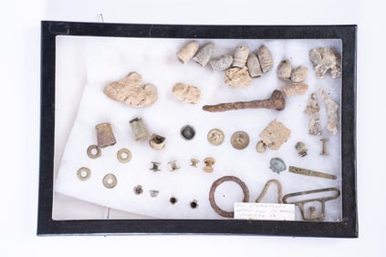 Collection of 46 Assorted Confederate Civil War Relics in Case