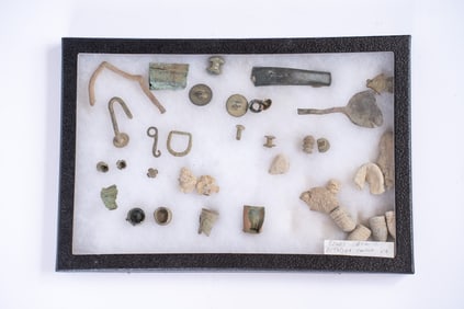 Collection of 35 Assorted Civil War Relics in Case.
