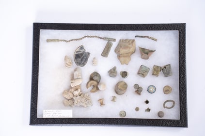 Collection of 35 Assorted Civil War Relics in Case.