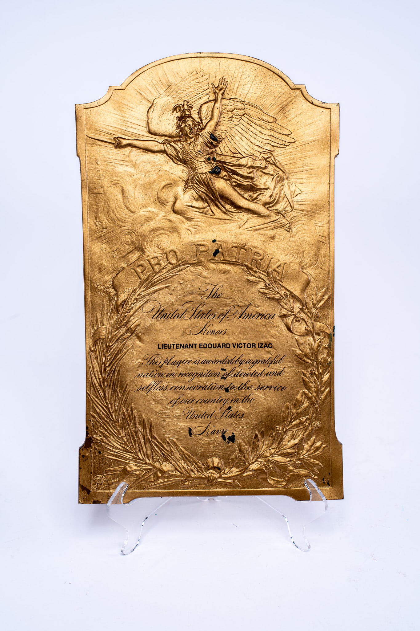 US Navy Commemorative Plaque awarded to Edouard Victor Izac (1 of 2)