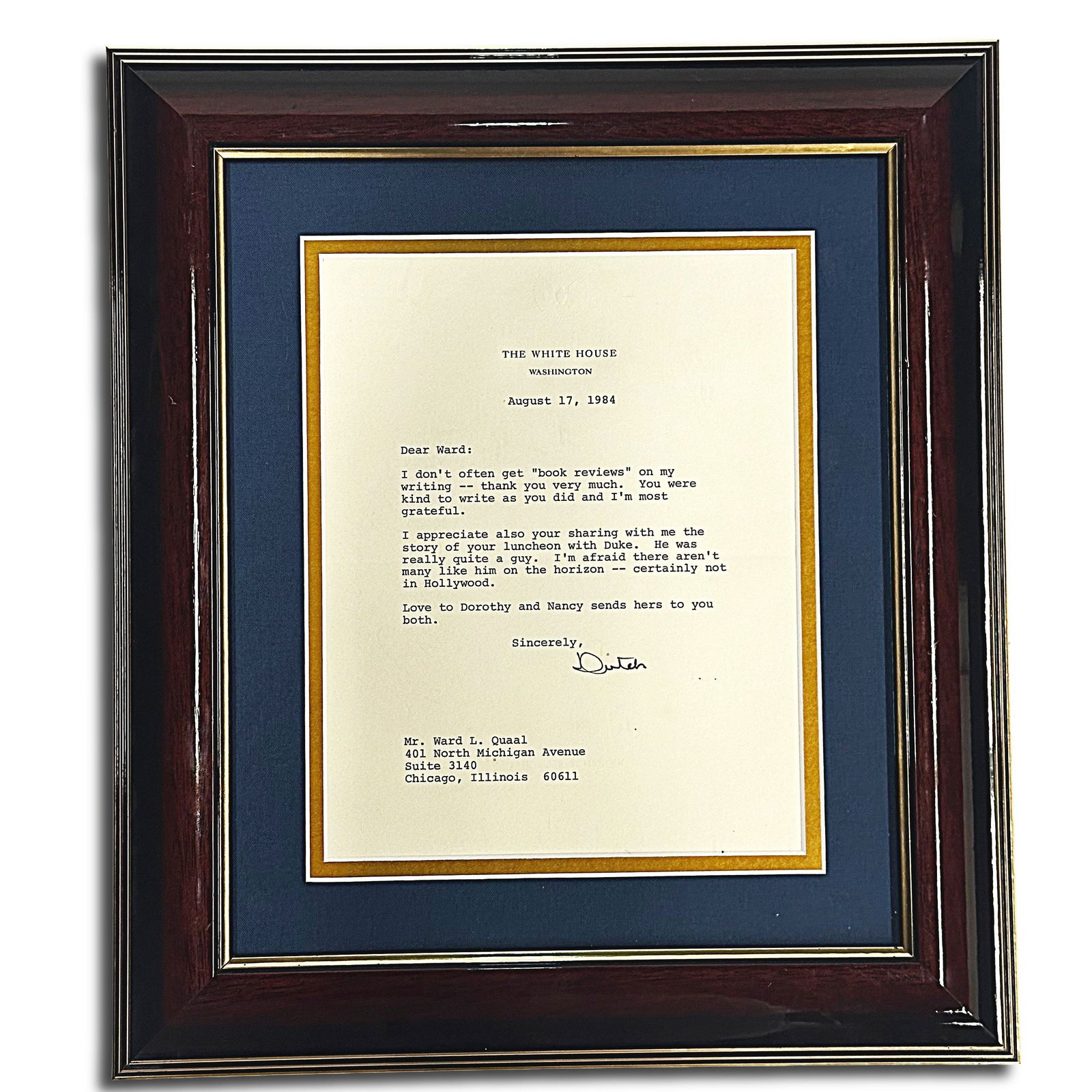 Typed Letter Signed Dutch as President Ronald Reagan (1 of 2)