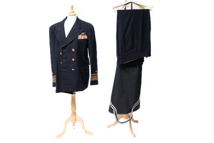 1940s WWII Rear Admiral Navy Officer Black Coat