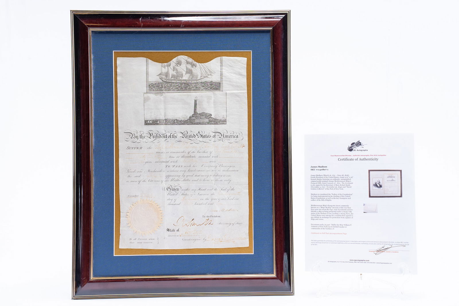 James Madison Autographed Original Partly-Printed Vintage 1810 Mediterranean Ships Passport (1 of 2)