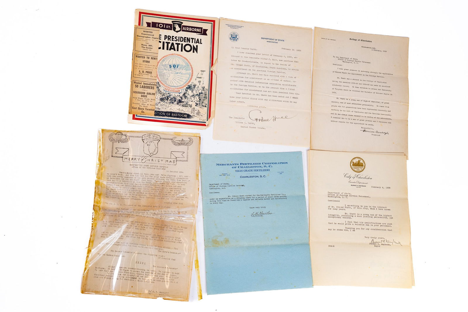 Collection of WWII Letters and Newspaper Clippings from Edmund Rhett (1 of 17)
