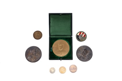 Assortment of Vintage Souvenir Coins and Military Medallions