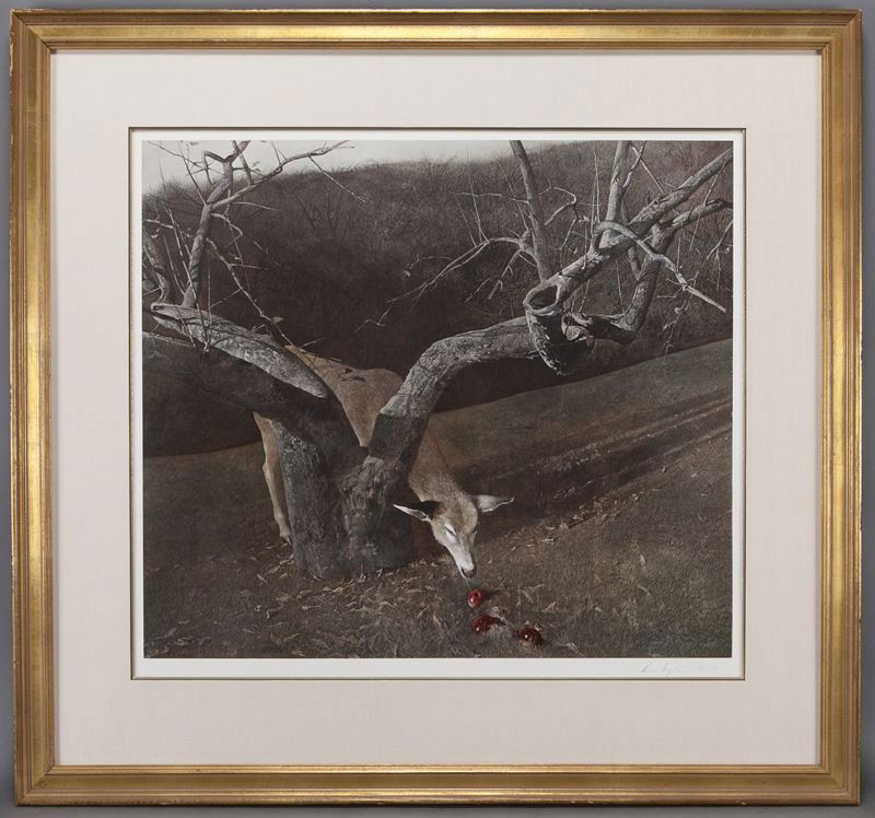 Andrew Wyeth, "Jacklight" collotype.: Andrew Wyeth, "Jacklight" collotype. Signed in pencil lower right "Andrew Wyeth"; numbered lower right "182/300"; plate signed lower right. Sight: 29.5''H x 33''W; Frame: 42.5''H x 45.5''W. Andrew New