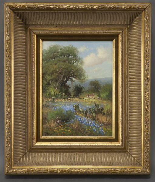 Gerald Harvey, "Hillcountry, Spring" oil on canvas: Gerald Harvey, "Hillcountry, Spring" oil on canvas board. Signed, dated and with artist's copyright lower left "G. Harvey '79"; inscribed and titled on the reverse "#4523 Hillcountry, Spring"; with ga