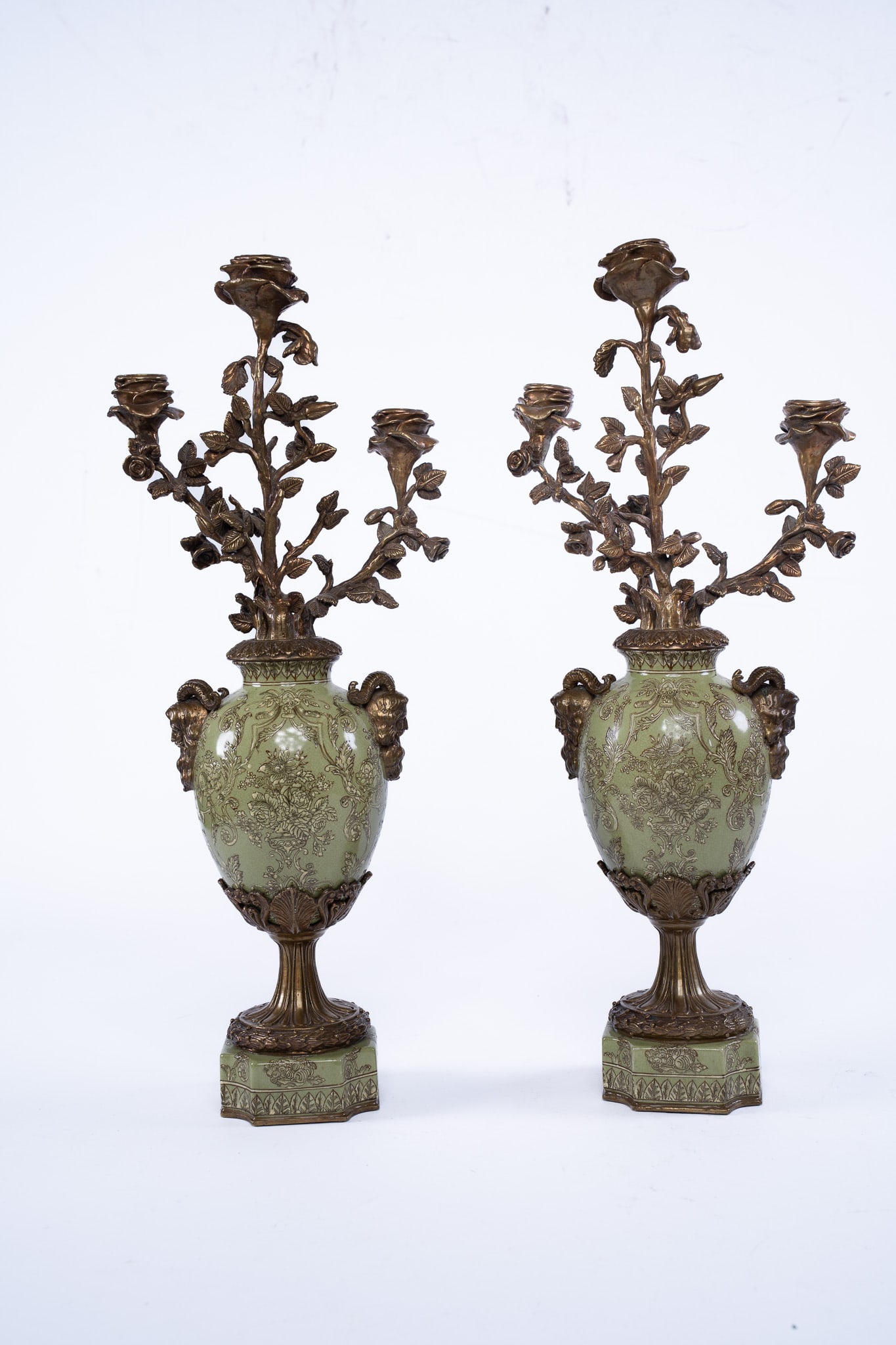 Pair of Louis XVI Three Arm Bronze Candelabra