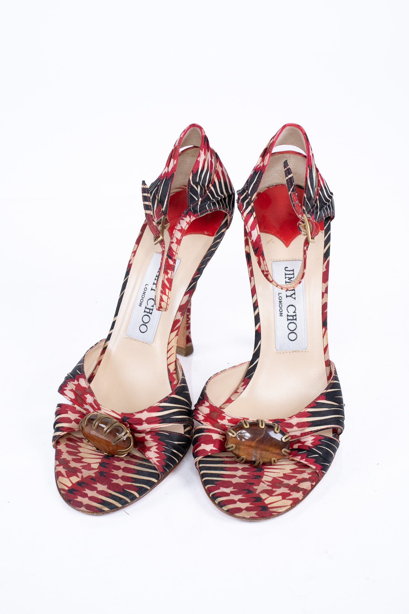 Jimmy Choo Red and Black Satin Open Toe Heels (1 of 2)