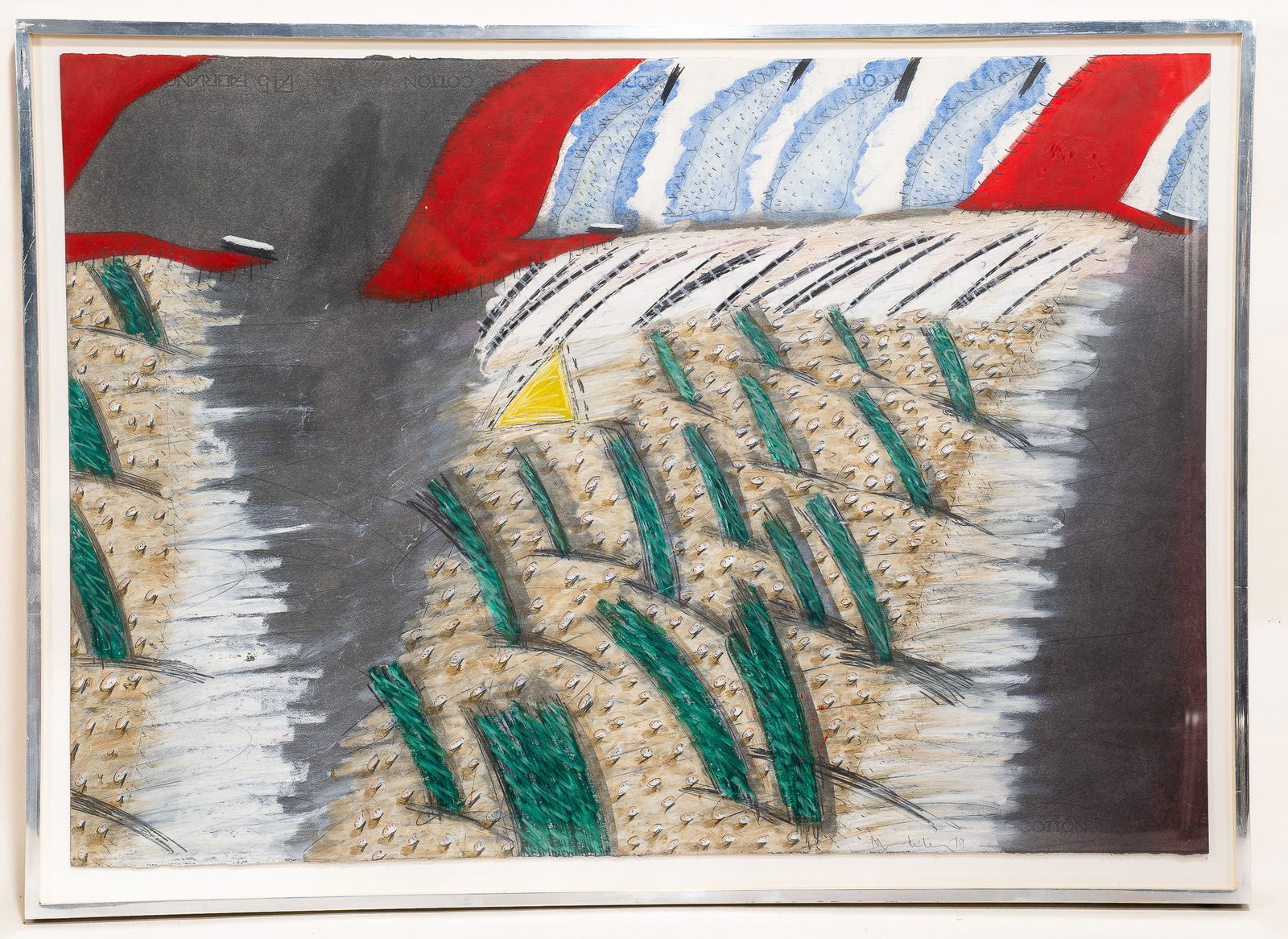 Linda Mundwiler, American, 1947, Nubs and Stumps, Pastel and Graphite on Paper: Linda Mundwiler, American, 1947 Nubs and Stumps, 1979 Pastel and graphite on paper, H 27.75 x W 39.5 x D 1 inches Signed bottom right Silver frame, H 30.75 x W 42.25 x D 1.75 inches