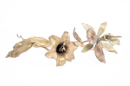 Pair of Vintage Decorative Gilt Metal Lilies