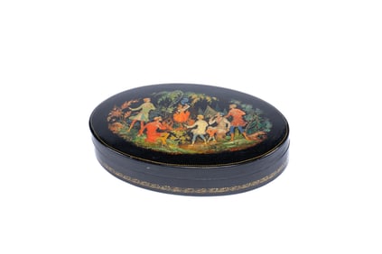 Russian Lacquer Box Featuring a Scene from a Yearly Lunar Festival