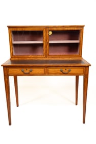 Antique Wood Leather Top Desk with Velvet-Lined Case