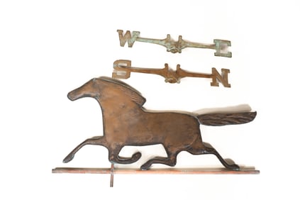 Antique Copper Running Horse Weathervane with Directionals