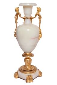 Late 19th, Early 20th Century Antique French Alabaster and Bronze Tall Urn Vase