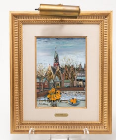 Michel Henry, French, 1928 - 2016, Untitled, View of Town with Flower Vase, Oil on Canvas