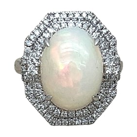 Ladies 14kt Gold and Diamond Ethiopian Opal Ring
