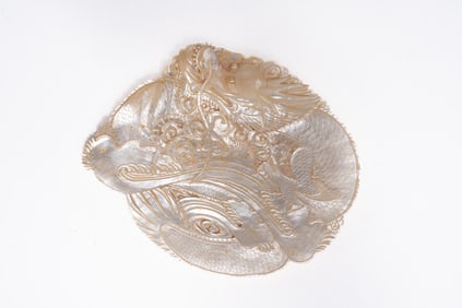 20th Century Mother of Pearl Carved Dragon Shell Dish
