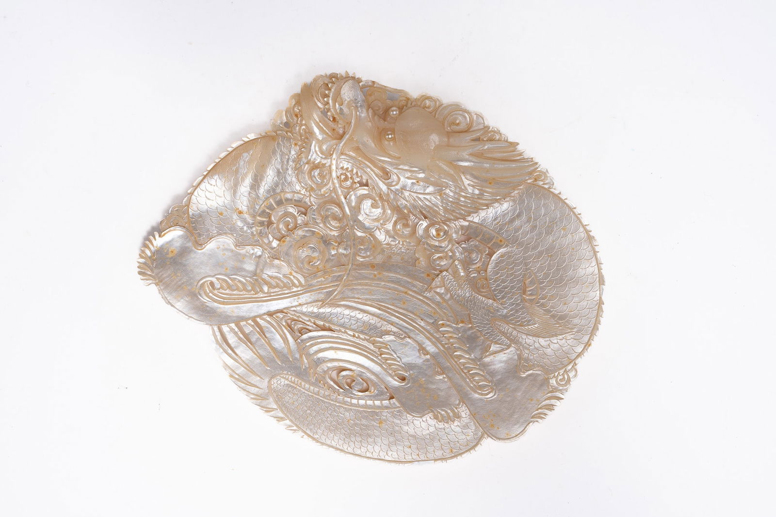 20th Century Mother of Pearl Carved Dragon Shell Dish (1 of 1)