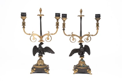 Pair of 19th Century French Bronze Eagle Candelabras
