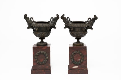 Pair of 19th Century Continental Neoclassical Patinated Bronze Tazzas