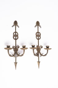 Pair of Antique Bronze Two Arm Wall Sconces