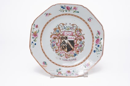 18th Century Chinese Export Armorial Porcelain Plate - Qianlong Famille Rose
