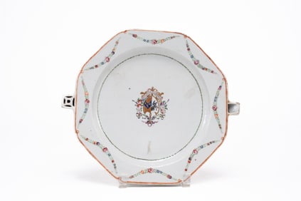 Antique Chinese Export Armorial Porcelain Warming Plate