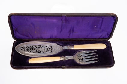 Antique Continental Sterling Silver Fish Slice and Fork
