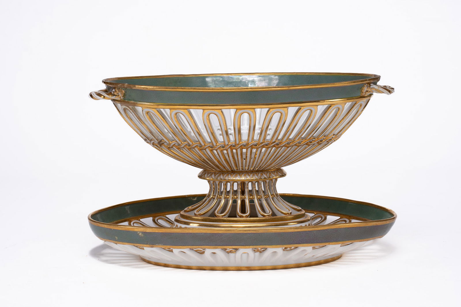 Antique French Porcelain Reticulated Compote with Under-Tray (1 of 1)