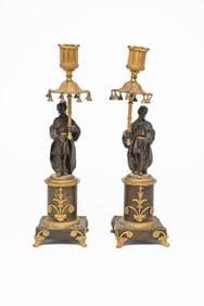 Pair of 19th Century Continental Bronze and Marble Candlesticks