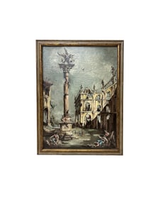 L. Bartelle, Venetian School Capriccio Painting, Oil on Canvas