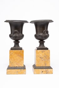 Pair of Antique Medici Style Urns on Marble