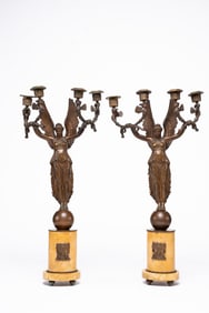 19th Century Pair of Empire Style Bronze Candelabra
