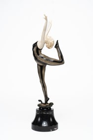 Professor Otto Poertzel, German, 1876 - 1963, Snake Dancer, Bronze Sculpture with Marble Base
