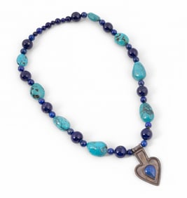 Southwestern Style Sterling Silver Pendant and Stone Beaded Necklace